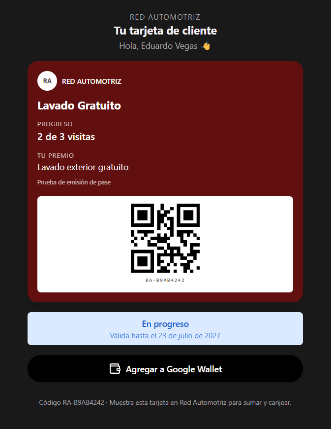 Tarjeta de cliente: visitas, premio y QR de canje