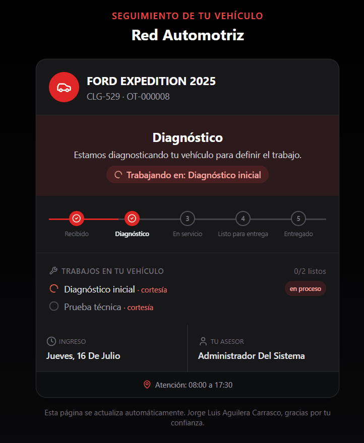 El cliente sigue su vehículo en tiempo real